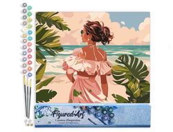 Peinture par Numéro Figured'Art - Jolie fille au bord de la mer - Kit de Loisir Créatif DIY Numéro d'Art Complet - 40x50cm sans châssis en bois