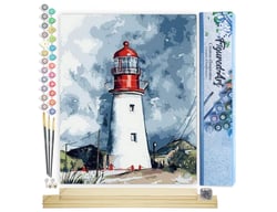 Peinture par Numéro Figured'Art - Phare sous un Ciel chargé - Kit de Loisir Créatif DIY Numéro d'Art Complet - 40x50cm toile roulée + châssis en bois à monter