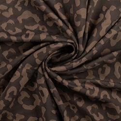 Tissu Polyviscose Ayana léopard Camel sur fond Marron chocolat