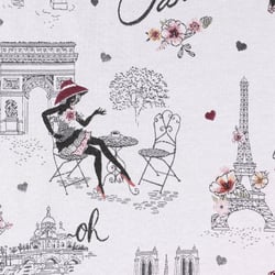 Tissu Jacquard Paris La vie en rose sur fond gris clair