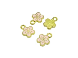 6 Breloques petite fleur émaillée 11*9mm doré et rose clair