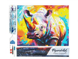 Diamond Painting Broderie Diamant Figured’Art 40x50cm toile entière roulée avec diamants carrés - Rhinocéros Coloré Abstrait