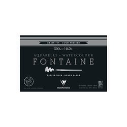 Bloc collé de 20 feuilles de papier aquarelle fontaine - grain fin - noir - 300g/m2 - 14 x 21.6 cm - Clairefontaine