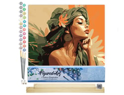 Peinture par Numéro Figured'Art - Femme au turban africain - Kit de Loisir Créatif DIY Numéro d'Art Complet - 40x50cm toile roulée + châssis en bois à monter