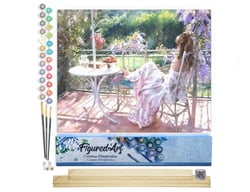 Peinture par Numéro Figured'Art - Repos au Jardin - Kit de Loisir Créatif DIY Numéro d'Art Complet - 40x50cm toile roulée + châssis en bois à monter