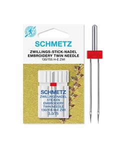 Aiguille double de broderie - Dimension 3,0/75 - 130/705 H-E ZWI - 1 pces - SCHMETZ Jaune