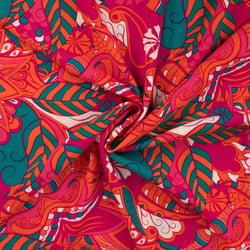 Tissu Viscose Chally Motifs abstraits sur fond Rose fuchsia