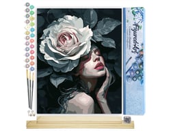 Peinture par Numéro Figured'Art - Femme à la Rose - Kit de Loisir Créatif DIY Numéro d'Art Complet - 40x50cm toile roulée + châssis en bois à monter