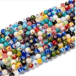 Fil de 60 perles de verre rondes 6 mm millefiori assorties L8 5520