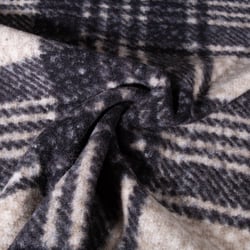 Tissu Bouclette Polyester Carreaux sur fond Noir
