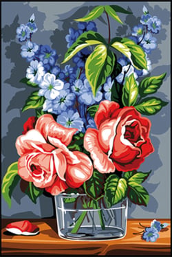 Canevas antique De rose et de bleu 30x40cm