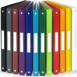12x Classeur A4- 4 Anneaux- Dos 2,5 cm pour 100 feuilles- Étiquettes de Dos- PP- Souple- Résisitants à l'eau- Couleur Nature- ACROPAQ