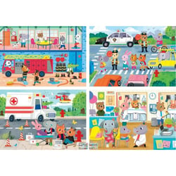4 puzzles progressifs les pompiers - l'école - l'ambulance - a l'hôpital 20 - 40 - 60 - 80 pièces - educa 18903