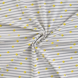 Tissu Jersey Coton Rayures bleues et citrons sur fond Blanc - Au mètre