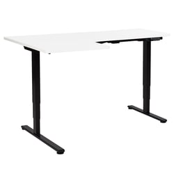 Bureau d'Angle à Gauche Blanc et Noir en Acier 160 x 59 cm Forme en L Réglable Electriquement Style Moderne