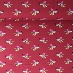 Tissu Sweat léger French Terry Capucine chiens rigolos sur fond Framboise