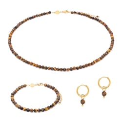 Collier, bracelet et boucles d'oreilles Serena en pierres Oeil de Tigre - Sloya