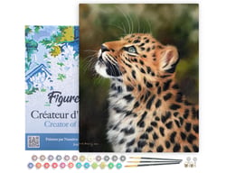 Peinture par Numéro Figured'Art avec Cadre - Leopard curieux - Kit de Loisir Créatif DIY Numéro d'Art Complet - 40x50cm toile tendue sur châssis