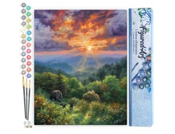 Peinture par Numéro Figured'Art - Ours et coucher de soleil - Kit de Loisir Créatif DIY Numéro d'Art Complet - 40x50cm sans châssis en bois