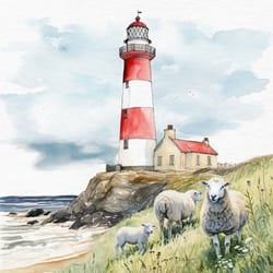 Lot de 4 serviettes en papier découpage collage 33 cm MER PHARE MOUTON M 118