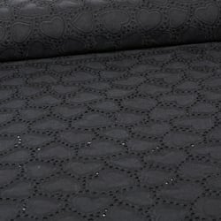 Tissu Broderie anglaise Hearts sur fond Noir