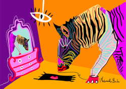 Zèbre KISS ON CARPET - Oeuvre d’art 70x50 cm - création en édition limitée - Artiste Mademoiselle Bouche