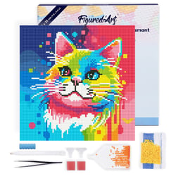 Mini Diamond Painting Broderie Diamant Figured’Art 25x25cm toile tendue sur châssis en bois - diamants ronds - Chat Abstrait Pop Art