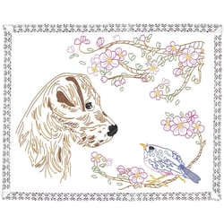 LUC - Kit napperon à broder chien et oiseau