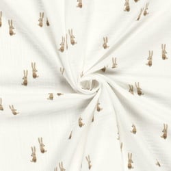 Tissu Double gaze de Coton LittleBird Lapinou sur fond Ecru