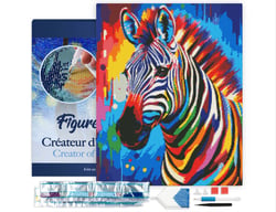 Diamond Painting Broderie Diamant Figured’Art 40x50cm toile tendue sur châssis en bois - diamants carrés - Zèbre Coloré Abstrait