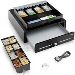 Tiroir Caisse Compatible avec Caisse Enregistreuse RJ11, 41x42x12 - 8 compartiments Monnaie & 4 à Billets, Insert Amovible- ACROPAQ