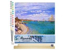 Peinture par Numéro Figured'Art - Régates à Sainte-Adresse - Monet - Kit de Loisir Créatif DIY Numéro d'Art Complet - 40x50cm toile roulée + châssis en bois à monter