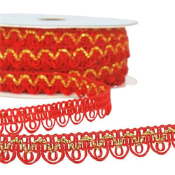 Bobine 25m Galon robe fil métallisé Rouge 14mm