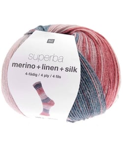Laine à chaussette Superba Merino + Linen + Silk 4 fils - 100 gr - Rico Design Multicolore (005 - Berries)