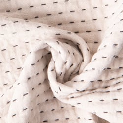 Tissu Coton Jacquard piqué pointillés Noir sur fond Naturel
