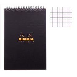 Bloc notes - A4 - 21 x 29,7 cm - Petits Carreaux - 80 feuilles - Noir - Avec spirale - Rhodia - Gamme NotePad
