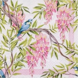 Lot de 4 serviettes en papier découpage collage 33 cm OISEAU FLEUR ROSE BRANCHE