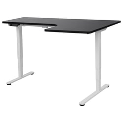 Bureau d'Angle à Droite Noir et Blanc en Acier 160 x 59 cm Forme en L Réglable Electriquement Style Moderne