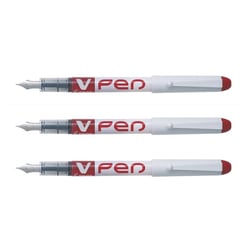 Lot de 3 Stylo plume jetable PILOT - V-Pen - Rouge - Pointe moyenne