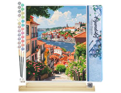 Peinture par Numéro Figured'Art - Vue sur le fleuve à Porto - Kit de Loisir Créatif DIY Numéro d'Art Complet - 40x50cm toile roulée + châssis en bois à monter