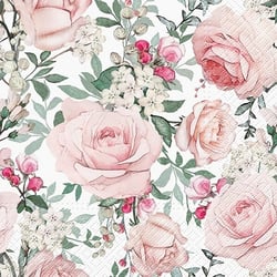 Lot de 4 serviettes en papier découpage collage 33 cm ROSE FLEUR BLANCHE FA 1033