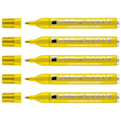 Lot de 5 marqueurs permanents - EDDING - Pointe ronde 1,5-3 mm - Corps aluminium - Jaune