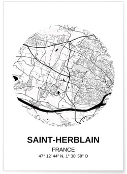 Affiche Carte Saint Herblain | A3 : 29,7x42cm