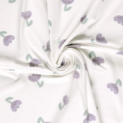 Tissu Sweat léger French Terry Fleurs parme sur fond Blanc cassé