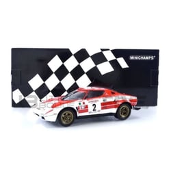 Voiture miniature de collection - MINICHAMPS - LANCIA Stratos - 1/18 - Vainqueur Tour de Corse 1974 - Rouge/Blanc