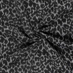 Tissu Jacquard toucher laine Éris léopard Noir sur fond Gris clair