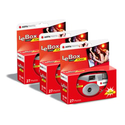 AGFA PHOTO 601020 - PACK 3 Appareils Photo Jetable LeBox Flash, 27 photos, Objectif Optique 31 mm - Gris et Rouge