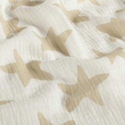 Tissu Double gaze de Coton Etoiles écrues sur fond Ecru