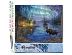 Peinture par Numéro Figured'Art - Elan et aurore boréale - Kit de Loisir Créatif DIY Numéro d'Art Complet - 40x50cm sans châssis en bois