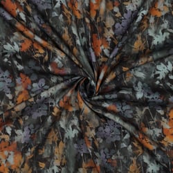 Tissu Viscose  Nina feuillage automnal Rouille sur fond Noir